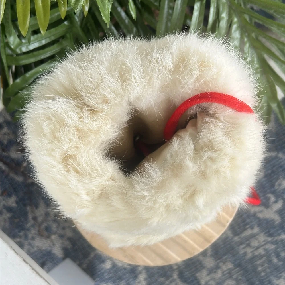 Vintage 60’s White Rabbit Fur Hand Muff with Red Strap